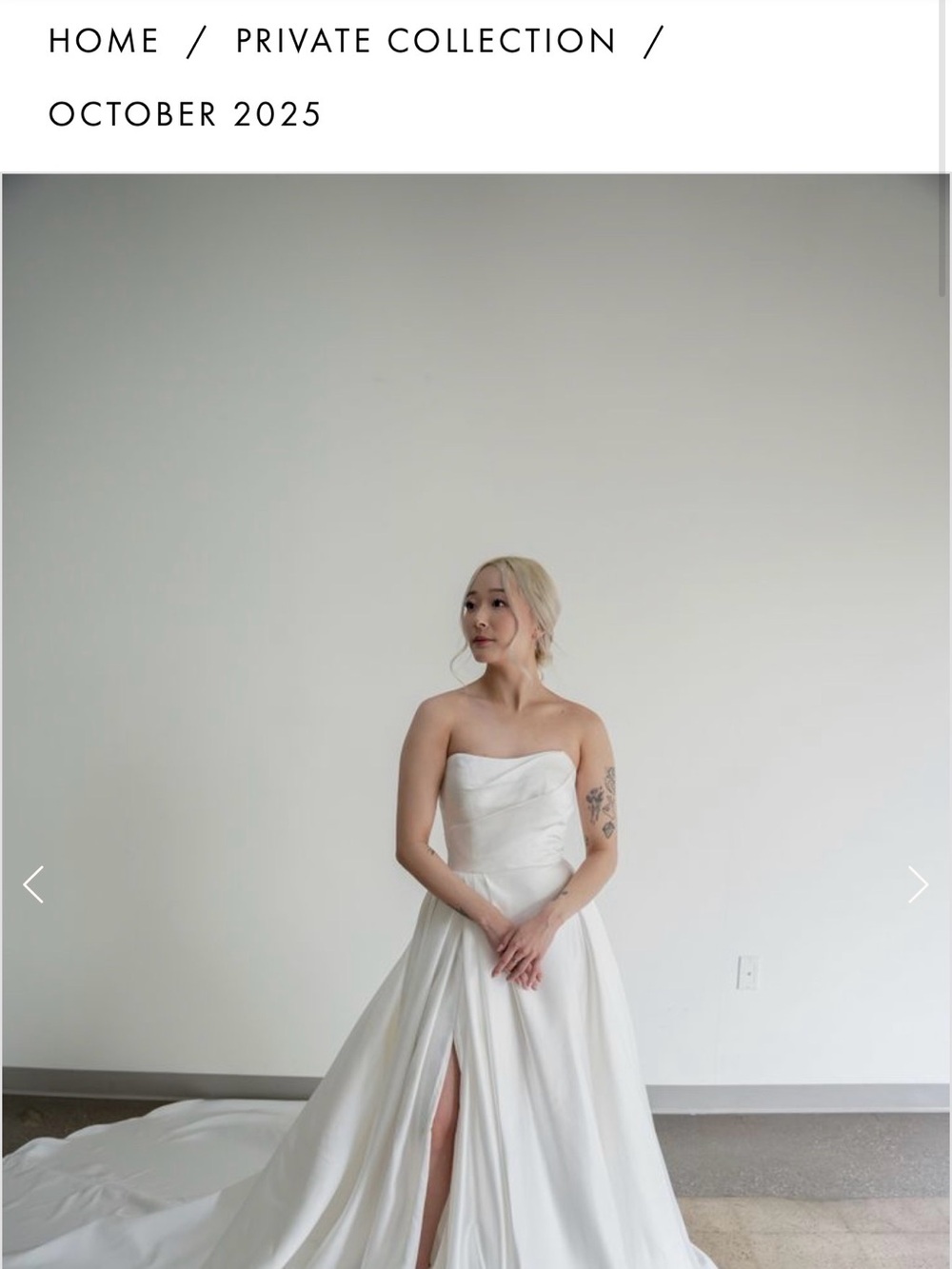 Private Label Ivory Strapless Satin Bridal Gown with Front Slit